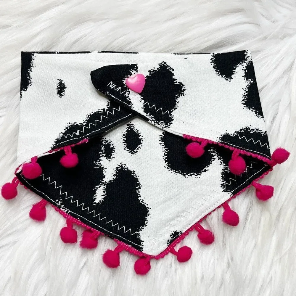 Louadore Nala's MOOd Cow Print Dog Bandana Black White Pink